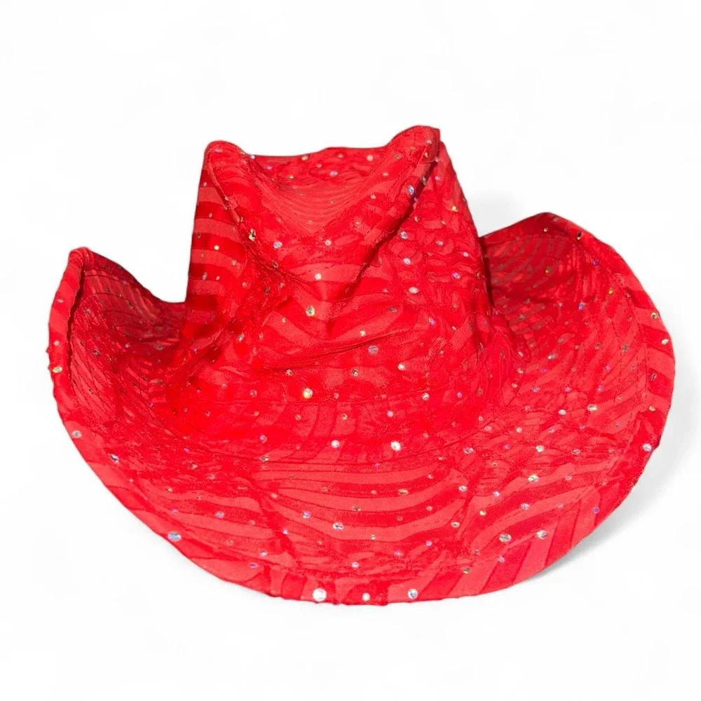 Sophia Collection Red Rhinestone Cowboy Hat Red Hat Society Western Costume Hat